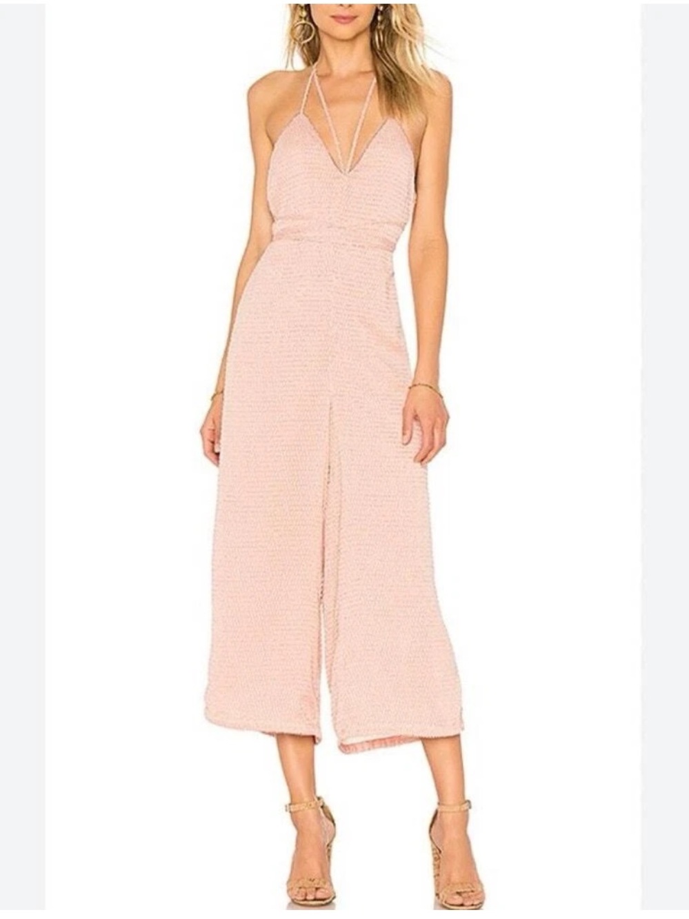 House Of Harlow 1960 x Revolve Paola Light Pink Cropped Wide Leg Jumpsuit Size S